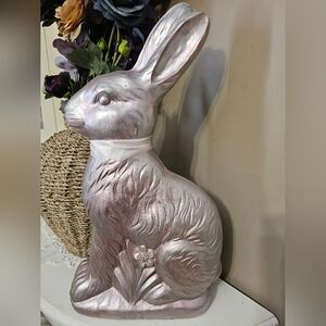 Rose Gold Chocolate Mold Bunny With pink bow Easter Spring decor 18"